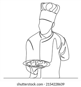 continuous line drawing of chef cooking cook a gourmet concept vector illustration.