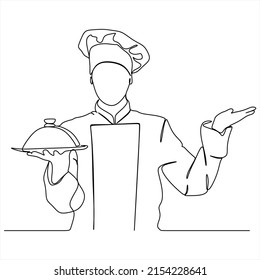 continuous line drawing of chef cooking cook a gourmet concept vector illustration.