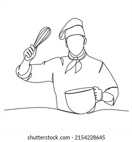 continuous line drawing of chef cooking cook a gourmet concept vector illustration.