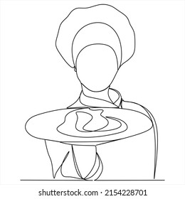 continuous line drawing of chef cooking cook a gourmet concept vector illustration.