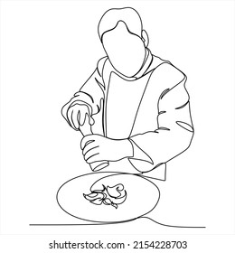 continuous line drawing of chef cooking cook a gourmet concept vector illustration.