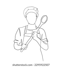 continuous line drawing of a chef cooking cook a gourmet concept hand drawn illustration vector