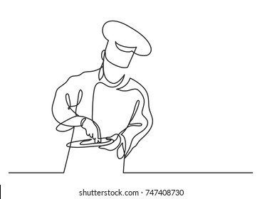 continuous line drawing chef cooking gourmet meal