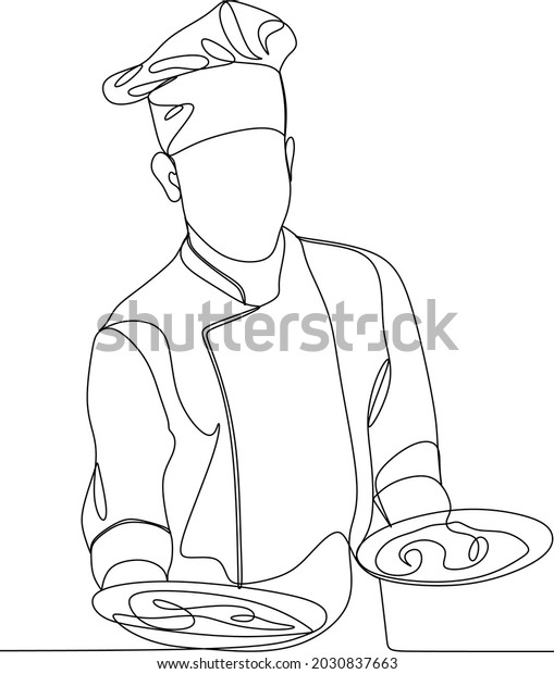 Continuous Line Drawing Chef Cooking Cook Stock Vector (Royalty Free ...