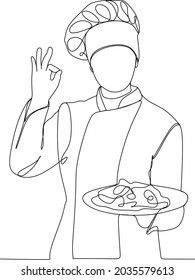 continuous line drawing of chef cooks or makes bread, toque chef hats isolated from white backgrounds.