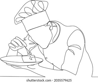 continuous line drawing of chef cooks or makes bread, toque chef hats isolated from white backgrounds.