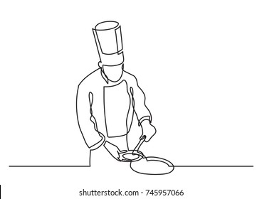 Continuous Line Drawing Of Chef Making Meal
