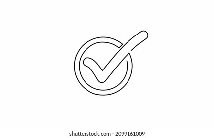 Continuous line drawing of chek, ok icon, circle design, object one line single line art, vector illustration