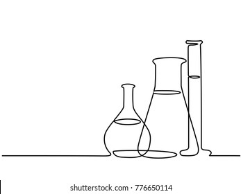 Continuous Line Drawing. Chemical Lab Retorts. Vector Illustration