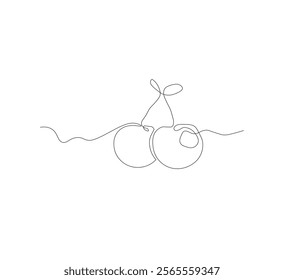 continuous line drawing of cherry fruit for garden logo identity. Fresh fruit concept for garden icon. Modern continuous line drawing design vector graphic illustration