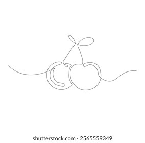 continuous line drawing of cherry fruit for garden logo identity. Fresh fruit concept for garden icon. Modern continuous line drawing design vector graphic illustration