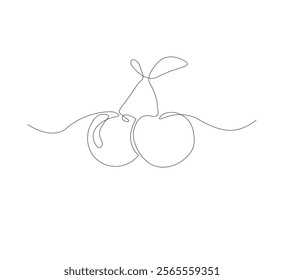continuous line drawing of cherry fruit for garden logo identity. Fresh fruit concept for garden icon. Modern continuous line drawing design vector graphic illustration