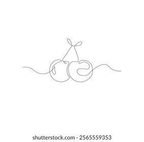 continuous line drawing of cherry fruit for garden logo identity. Fresh fruit concept for garden icon. Modern continuous line drawing design vector graphic illustration