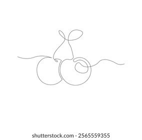 continuous line drawing of cherry fruit for garden logo identity. Fresh fruit concept for garden icon. Modern continuous line drawing design vector graphic illustration
