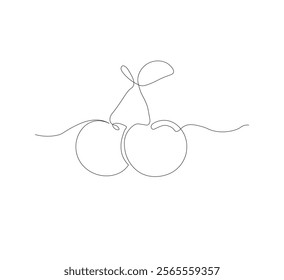 continuous line drawing of cherry fruit for garden logo identity. Fresh fruit concept for garden icon. Modern continuous line drawing design vector graphic illustration