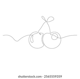 continuous line drawing of cherry fruit for garden logo identity. Fresh fruit concept for garden icon. Modern continuous line drawing design vector graphic illustration