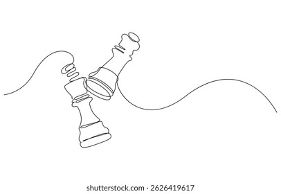 Continuous Line Drawing of Chess Icon. Hand Drawn Symbol Vector Illustration, Chess Vector Line Icon - Simple Thin Line Icon, Chess Kings and Queen