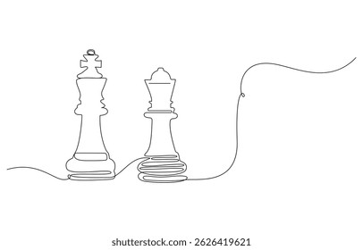 Continuous Line Drawing of Chess Icon. Hand Drawn Symbol Vector Illustration, Chess Vector Line Icon - Simple Thin Line Icon, Chess Kings and Queen