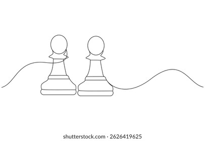 Continuous Line Drawing of Chess Icon. Hand Drawn Symbol Vector Illustration, Chess Vector Line Icon - Simple Thin Line Icon, Chess Kings and Queen