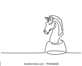 Continuous line drawing. Chess knight icon. Vector illustration