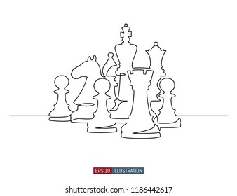 Continuous line drawing of chess piece. Template for your design. Vector illustration.