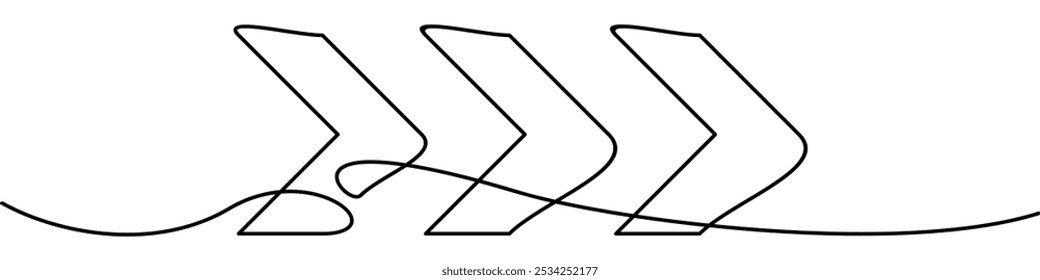 durchgehende Linienzeichnung des rechten Kurvensymbols der Chevronausrichtung. abstrakte Liniengrafik