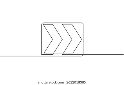 Continuous line drawing of chevron alignment right curve symbol, Continuous line drawing of chevron alignment right curve symbol. abstract line art illustration.