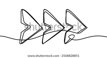 continuous line drawing of chevron alignment right curve symbol. abstract line art illustration