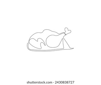Continuous Line Drawing Of Chicken Meat. One Line Of Whole Chicken. Chicken Meat Continuous Line Art. Editable Outline.
