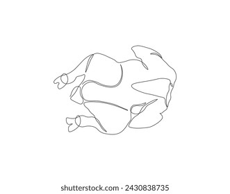 Continuous Line Drawing Of Chicken Meat. One Line Of Whole Chicken. Chicken Meat Continuous Line Art. Editable Outline.