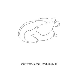 Continuous Line Drawing Of Chicken Meat. One Line Of Whole Chicken. Chicken Meat Continuous Line Art. Editable Outline.