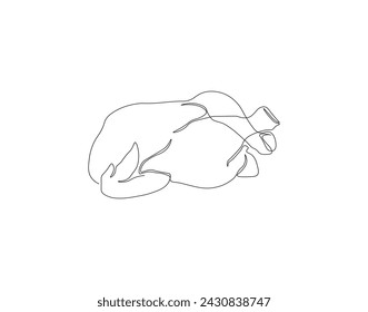 Continuous Line Drawing Of Chicken Meat. One Line Of Whole Chicken. Chicken Meat Continuous Line Art. Editable Outline.