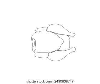Continuous Line Drawing Of Chicken Meat. One Line Of Whole Chicken. Chicken Meat Continuous Line Art. Editable Outline.