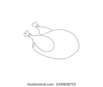 Continuous Line Drawing Of Chicken Meat. One Line Of Whole Chicken. Chicken Meat Continuous Line Art. Editable Outline.