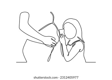 continuous line drawing of child listening to his mother's pregnant belly, expecting newborn baby