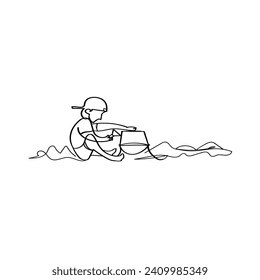Continuous Line Drawing Children are playing in the Sand on the Beach. Summer Holiday. Illustration Icon Vector