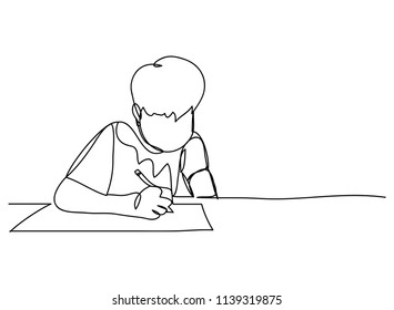 continuous line drawing of Children writing a book vector illustration