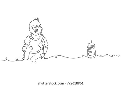 continuous line drawing of a child's day card concept.