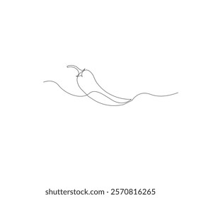 Continuous line drawing of chili pepper with one line, white background, Vegetable concept. Design graphic vector illustration