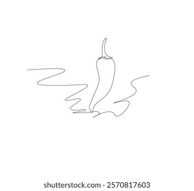 Continuous line drawing of chili pepper with one line, white background, Vegetable concept. Design graphic vector illustration