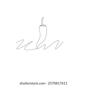 Continuous line drawing of chili pepper with one line, white background, Vegetable concept. Design graphic vector illustration