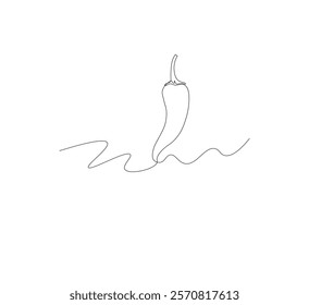 Continuous line drawing of chili pepper with one line, white background, Vegetable concept. Design graphic vector illustration