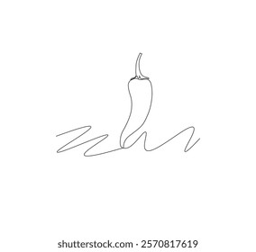 Continuous line drawing of chili pepper with one line, white background, Vegetable concept. Design graphic vector illustration