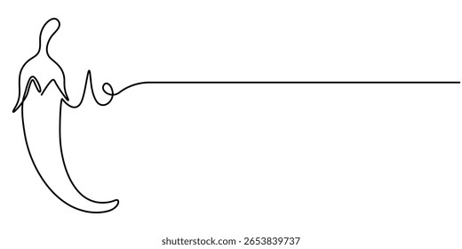  Continuous line drawing of chili pepper with one line, white background, Vegetable concept. Design graphic vector illustration.