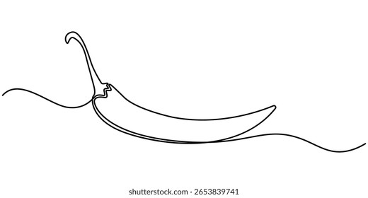  Continuous line drawing of chili pepper with one line, white background, Vegetable concept. Design graphic vector illustration.