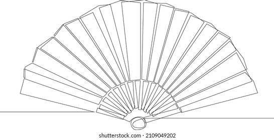 Continuous line drawing of Chinese new year attribute, Chinese new year fan in black and white background. Vector illustration. 