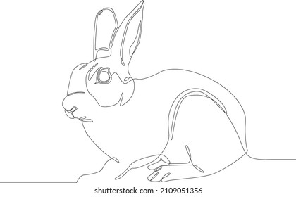 Continuous line drawing of Chinese new year zodiac, Rabbit zodiac in black and white background. Vector illustration.