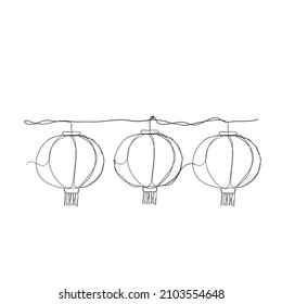 continuous line drawing chinese paper lantern festival illustration vector