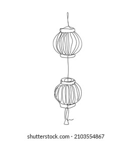 continuous line drawing chinese paper lantern festival illustration vector