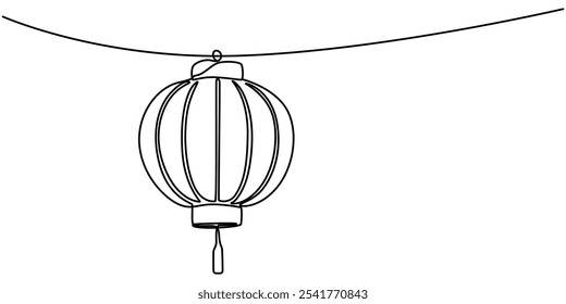 desenho de linha contínua chinês lanterna de papel festival ilustração vetor, chinês lanternas desenho, O festival de lanterna de papel na China é ilustrado em um desenho de linha contínua, linha contínua.